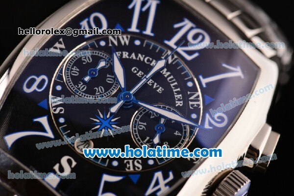 Franck Muller Chronograph Swiss Quartz Movement Full Steel with Black Dial and White Arabic Numerals - Click Image to Close